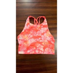 Lululemon Energy Bra High Neck Strappy Back Orange Pink Tie Dye Size 6